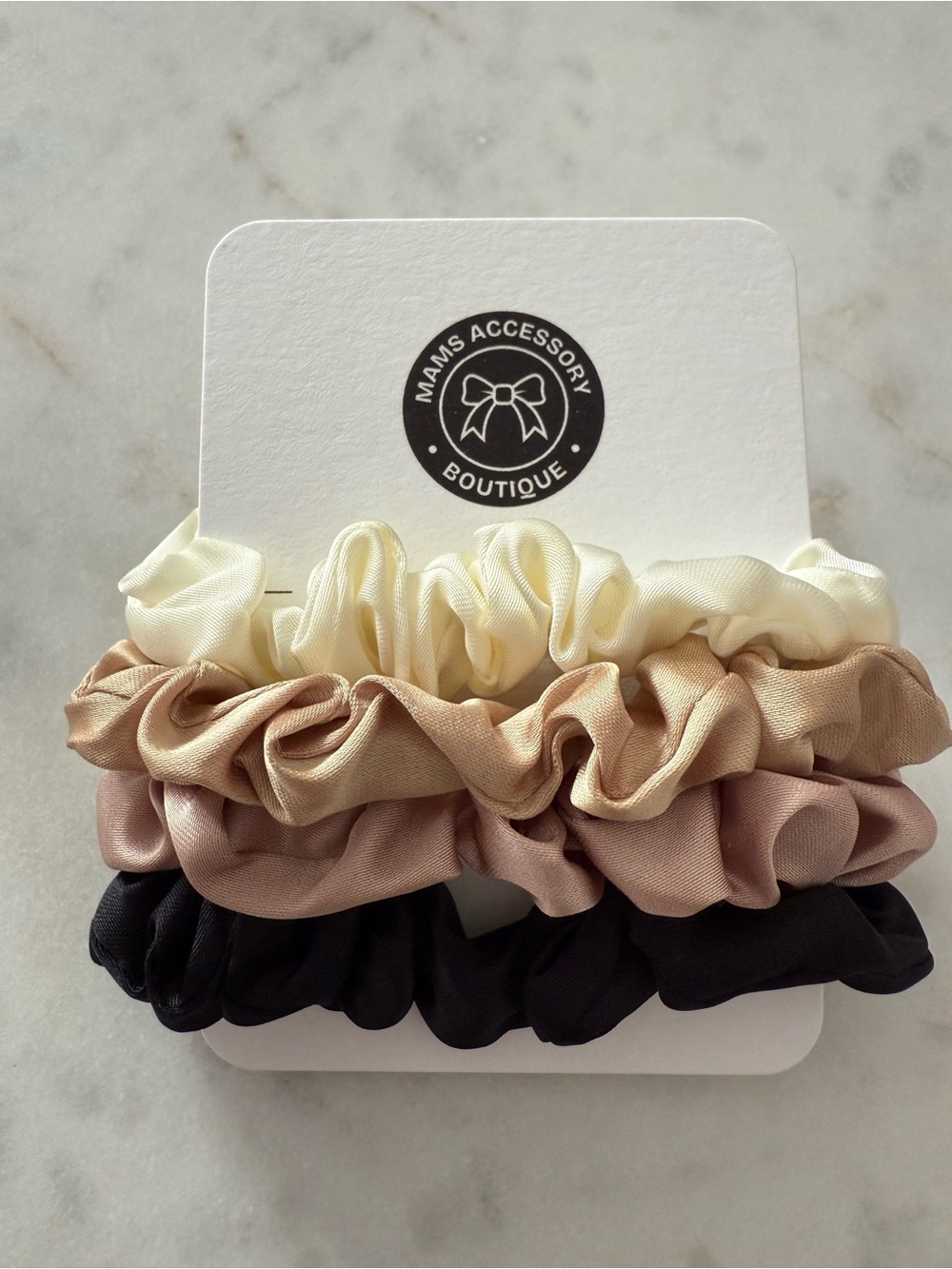 Mams Accessory Boutique Satin Scrunchie Set - Ivory, Tan, Blush, Black